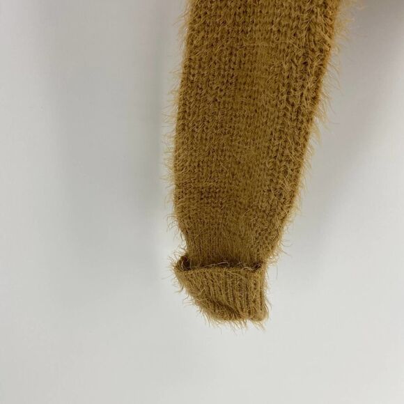 Dee Elly tan camel eyelash scoop neck knot v back sweater womens s NWOT - Picture 2 of 5